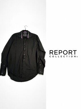 Report Collection Performance Stretch Black Slim Fit Dress Shirt Men's 16 34/35